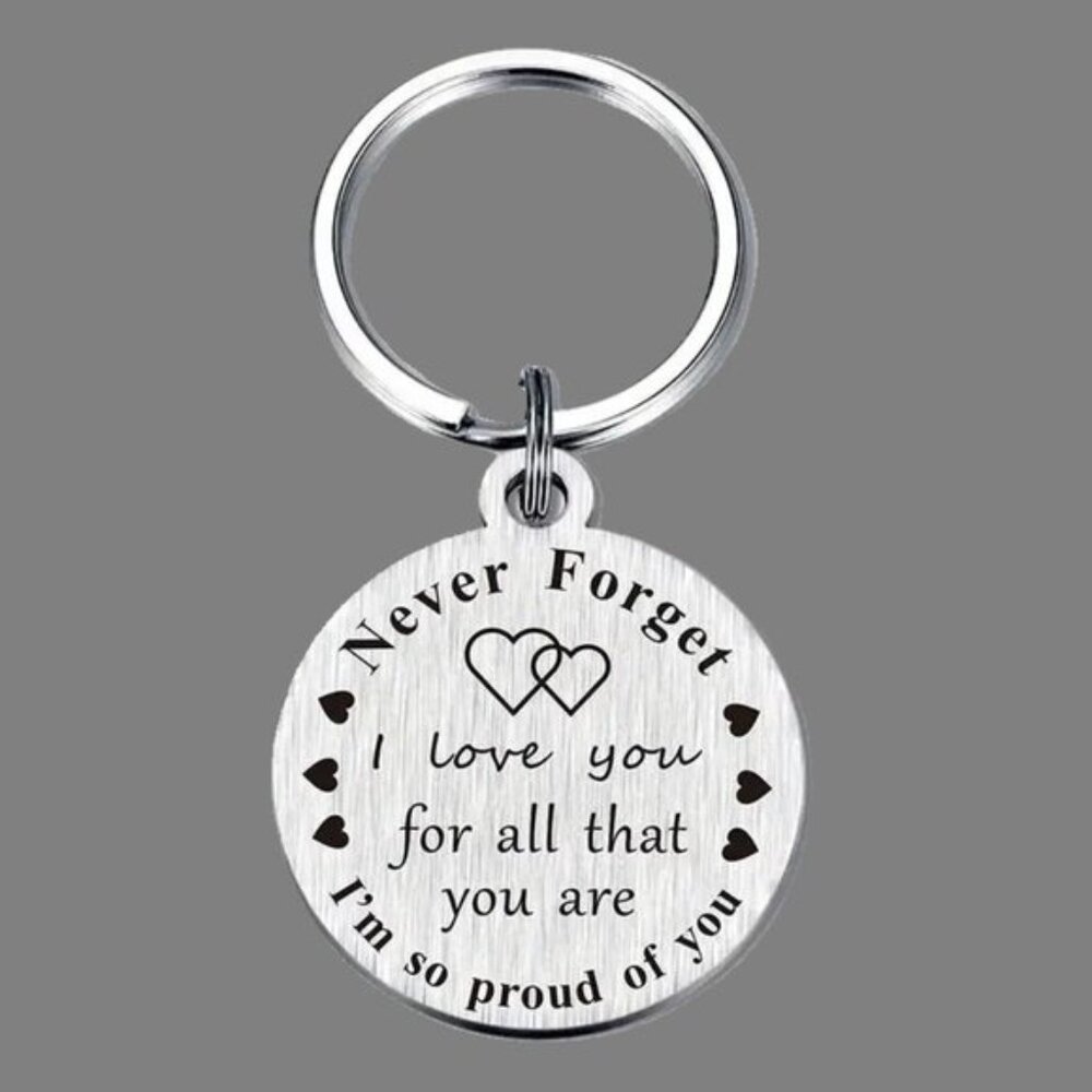Never Forget I Love You Keychain Stainless Steel Bag Charm Keyring OS New - Picture 3 of 9